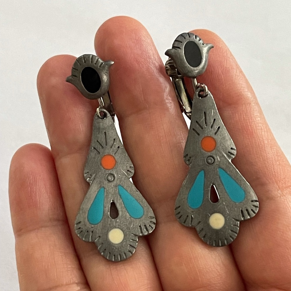 Celebrity enamel pewter drop earrings